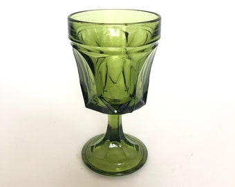 Vintage Fairfield Avocado Green Glass 8oz Wine/Water Goblet by Anchor Hocking Glass