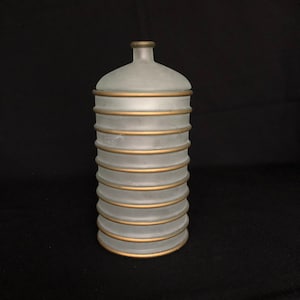 Tall Vintage Frosted Glass Horizontally Ribbed Lidded Canister