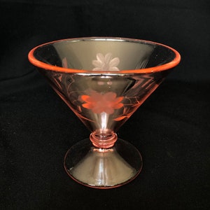 Vintage Pink Depression Glass Floral Etched Fluted Footed Bowl
