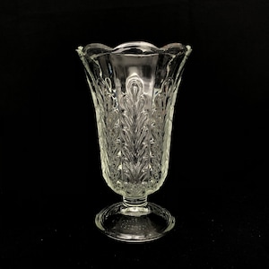 RARE Vintage Pressed Clear Glass  E.O. Brody Oak Leaf Bouquet Vase
