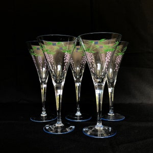 7 Vintage Hand Painted Long Stemmed 4oz Liqueur Cocktail Glasses - Retro Barware - Vintage Barware