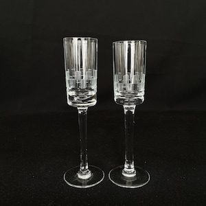 Vintage Etched 1.5oz Stemmed Shooter Shot Glasses - Vintage Barware - Retro Barware