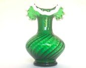 RARE Emerald Green Swirl Silvercrest Ruffled Rim Fenton Glass Vase c1950s