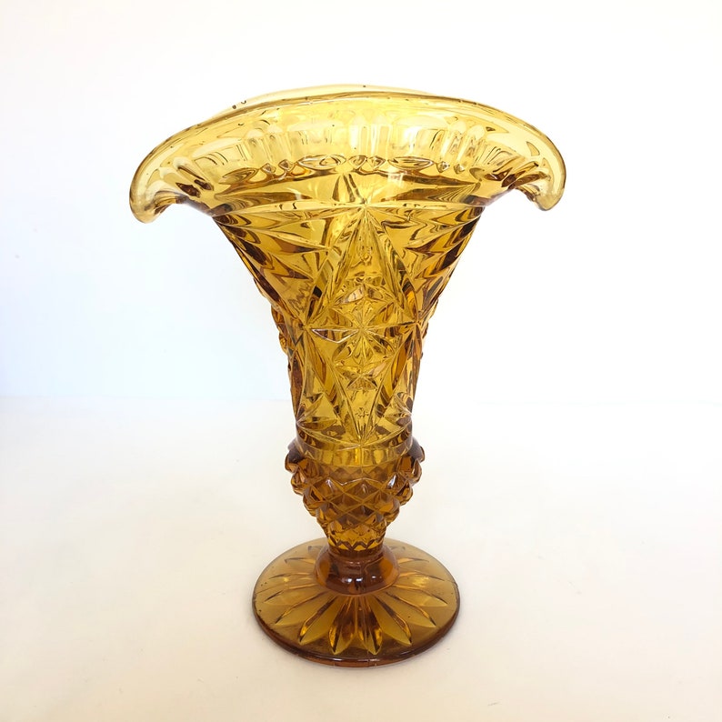 Vintage Amber Glass Fan Vase Small Bouquet Vase Art Deco Etsy