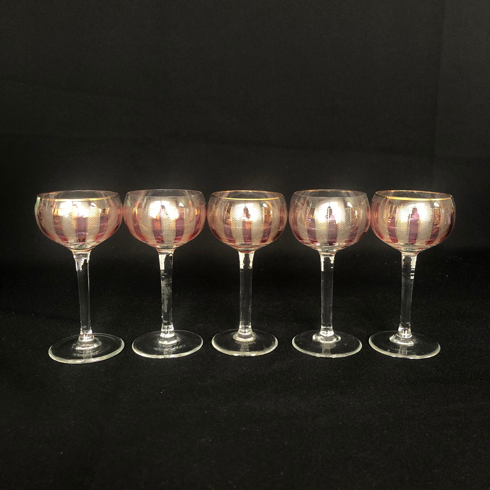 5 Vintage Cranberry Gold Etched & Stemmed 2.5oz Liqueur Sherry Etsy