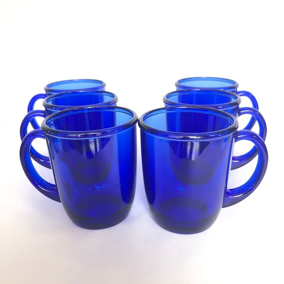 Set Of 6 Vintage Cobalt Blue Glass Mugs By Arcoroc France Etsy Sweden