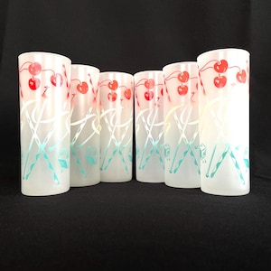 RARE - Set of 6 Vintage 16oz Cherry Frosted Tom Collins Glasses - Federal Glass Frosted Tom Collins - Retro Barware - Vintage Barware