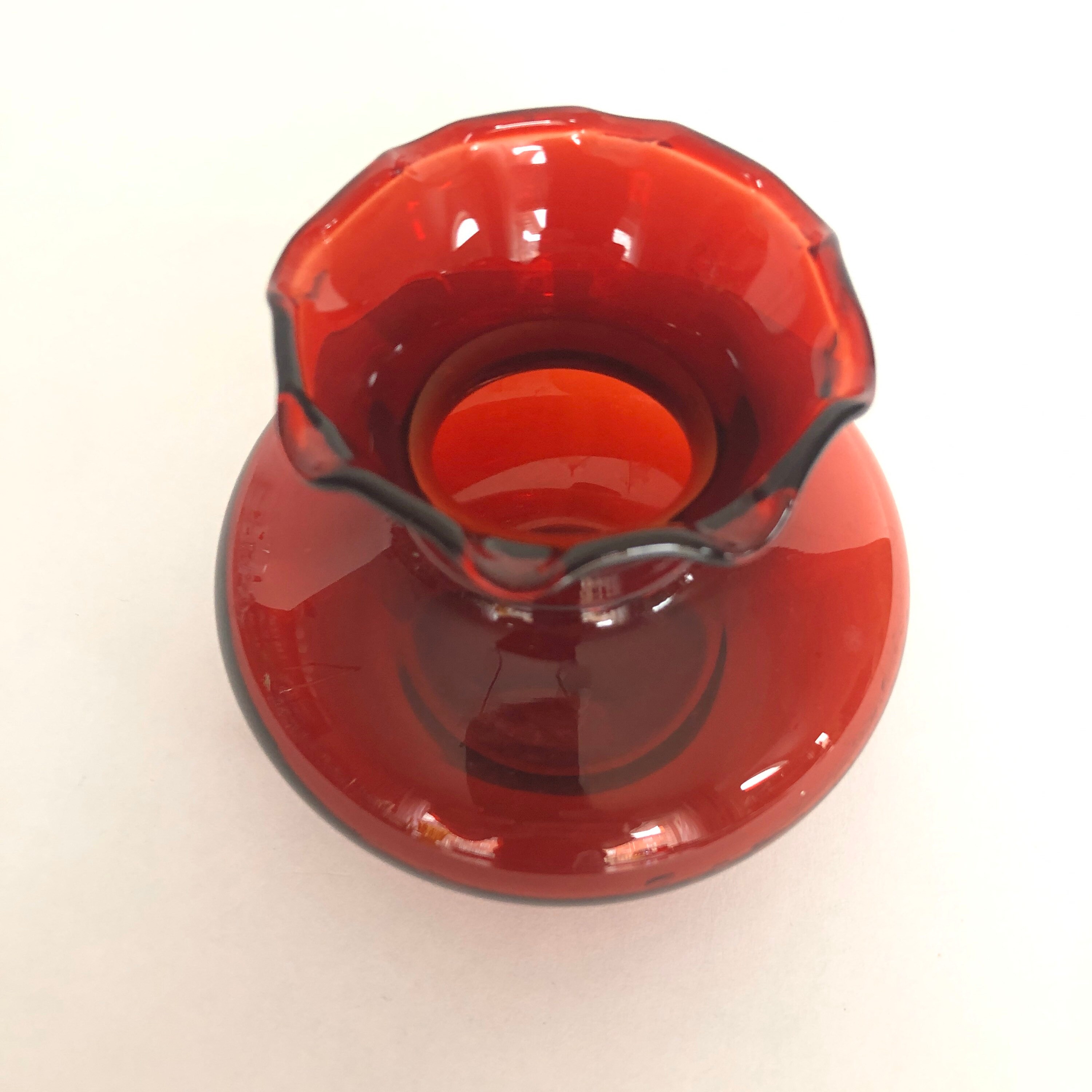 Ruby Red Vintage Glass Ruffled Rim Short Vase - Etsy