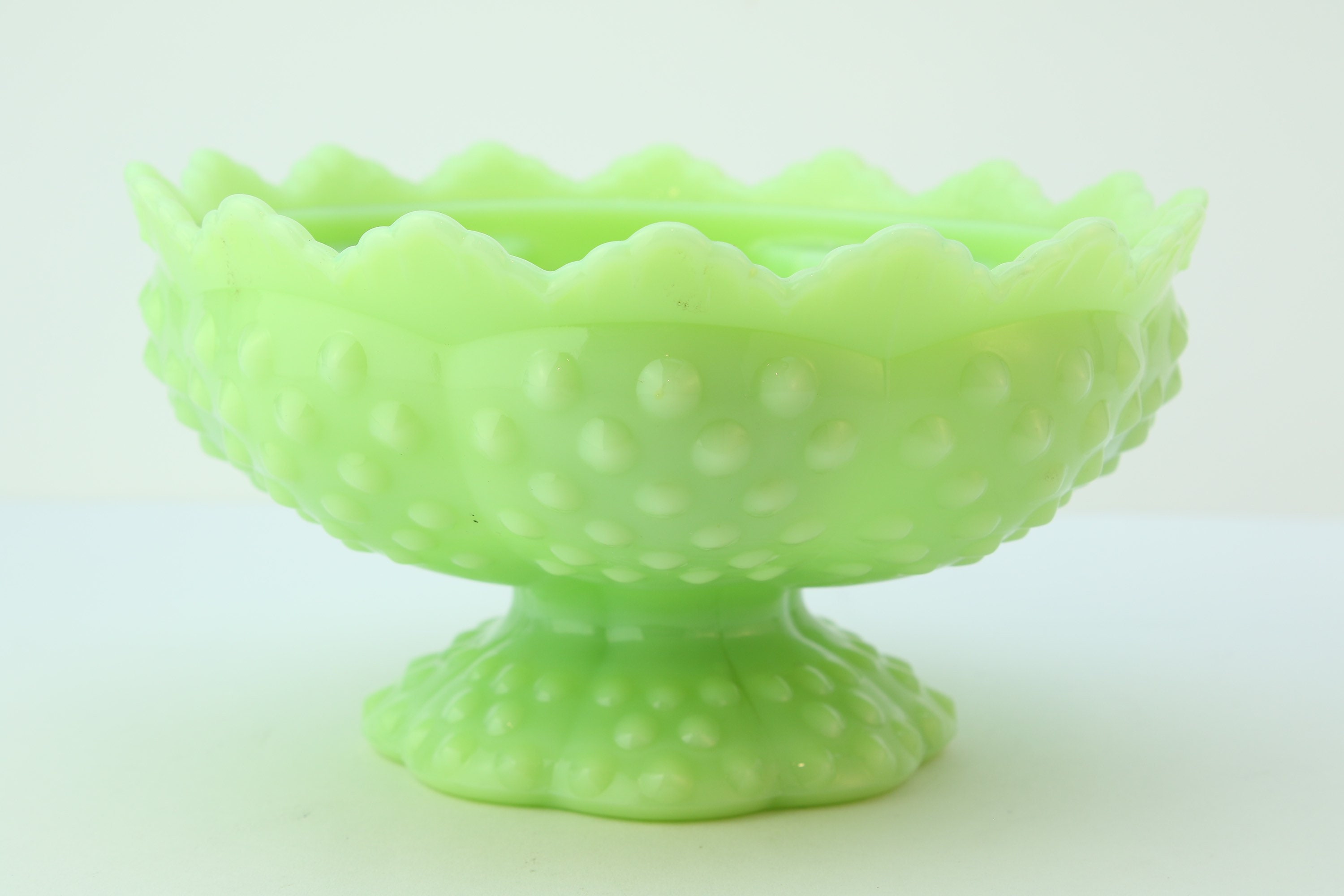 Vintage Fenton Hobnail Satin Uranium Glass Candle Holder Bowl Etsy