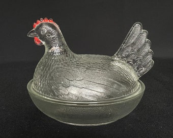 【送料無料】インディアンガラス 小物入れ ニワトリ Hen on Nest Hen on nest, Indiana glass, Chicken Bowl, Vintage Glass