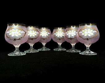 Vintage Czech Crystal Snifters - Set of 6 Pale Pink Frosted Barware