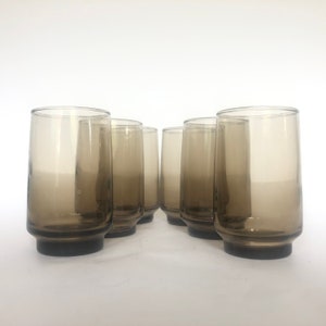 6 Retro Smoked Glass 6oz Juice Glasses - Vintage Barware - Retro Kitchen