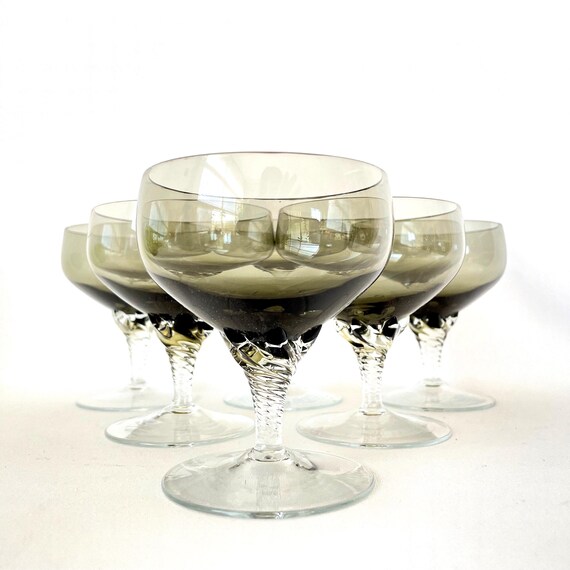 Set mit 6 Retro Smoky Grey Glas Fancy Stem 6 Unzen Cocktail Coupé Gläser