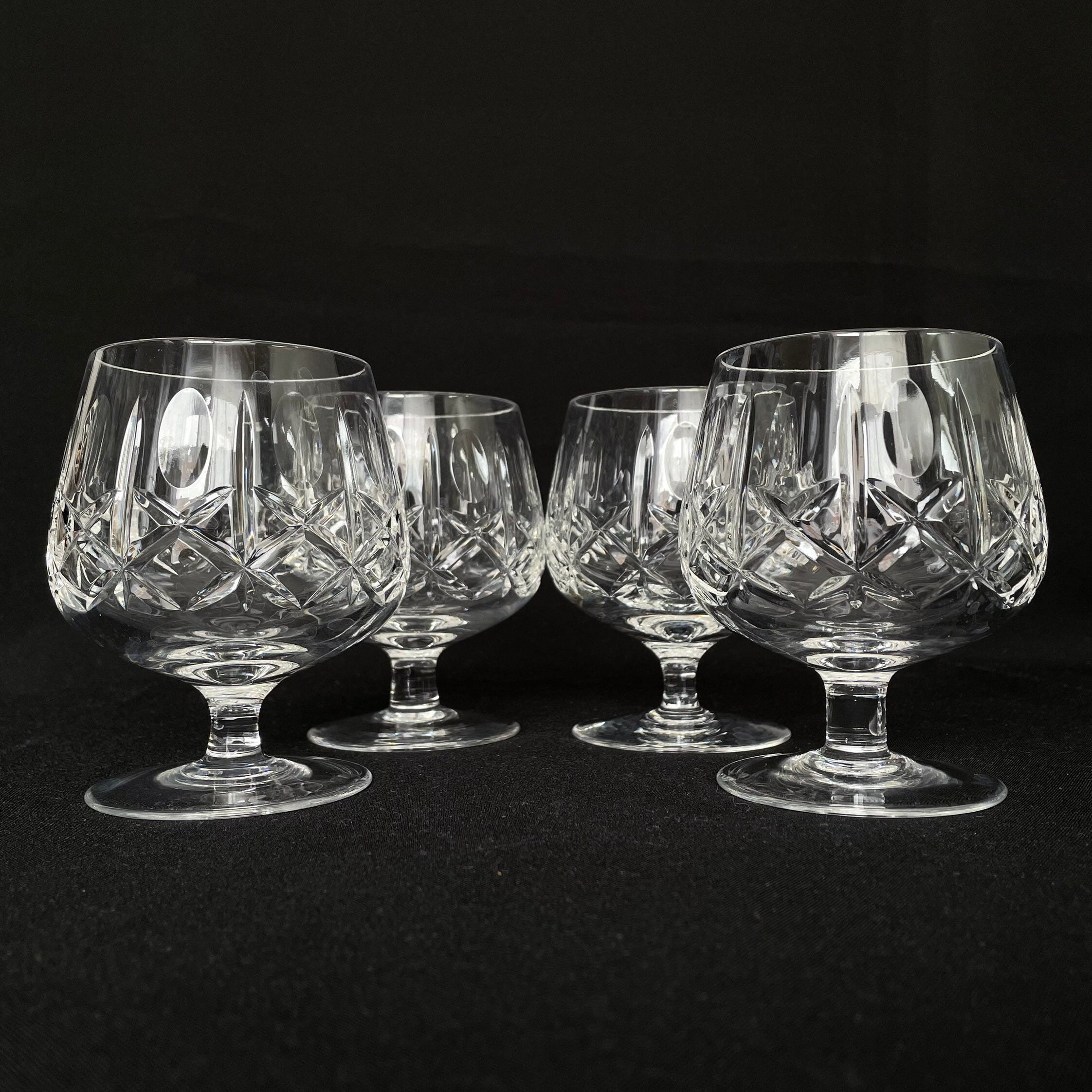 Pair of Vintage Crystal Cross Cut 4oz Flat Bottom Disc Stem Wine Cocktail  Glasses Vintage Barware Retro Barware 