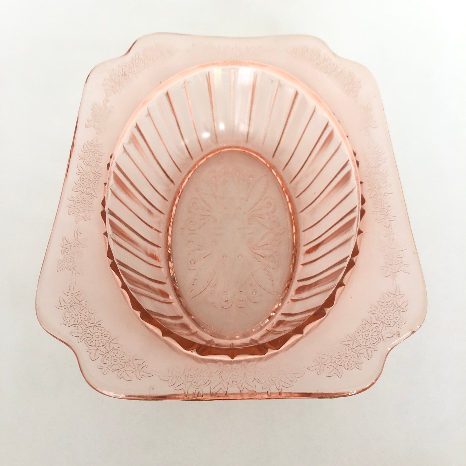RARE Vintage Pink Depression Glass Oval Bowl Adam Pattern Etsy