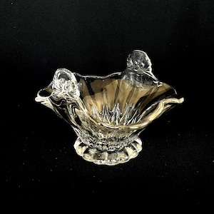 Piatto portabonbon antico in vetro trasparente della New Martinsville Glass Co., modello Janice, circa 1926.