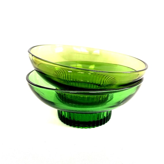 Vintage EO Brody Grüne Glasschale, Gerippte Basis