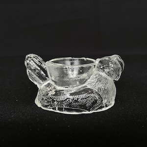 Set of 4 Vintage Clear Glass Hen or Chicken Shaped Egg Cups - Vintage Farmhouse