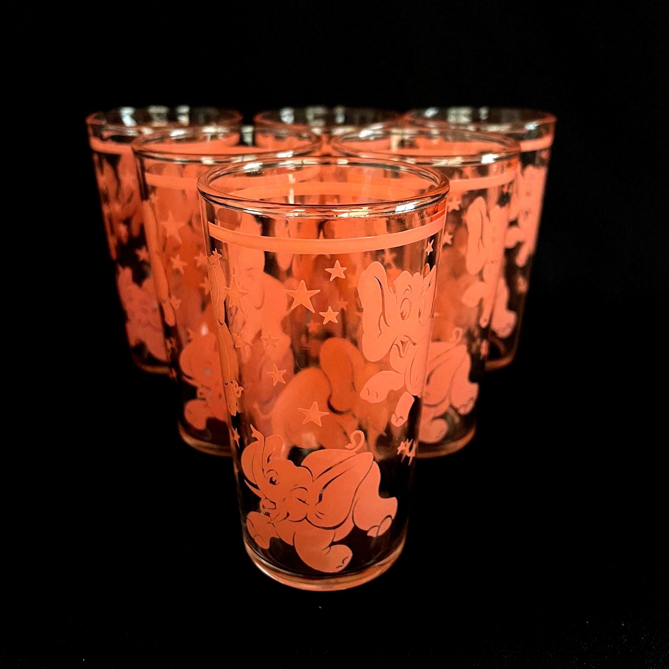 RARE Hazel Atlas Dancing Pink Elephants Euro Wine or Juice Glasses