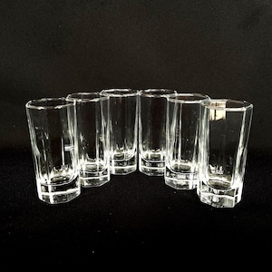 Set of 6 Vintage Clear Glass Octagonal 2oz Shot Liqueur Cocktail Glasses - Retro Barware - Vintage Barware