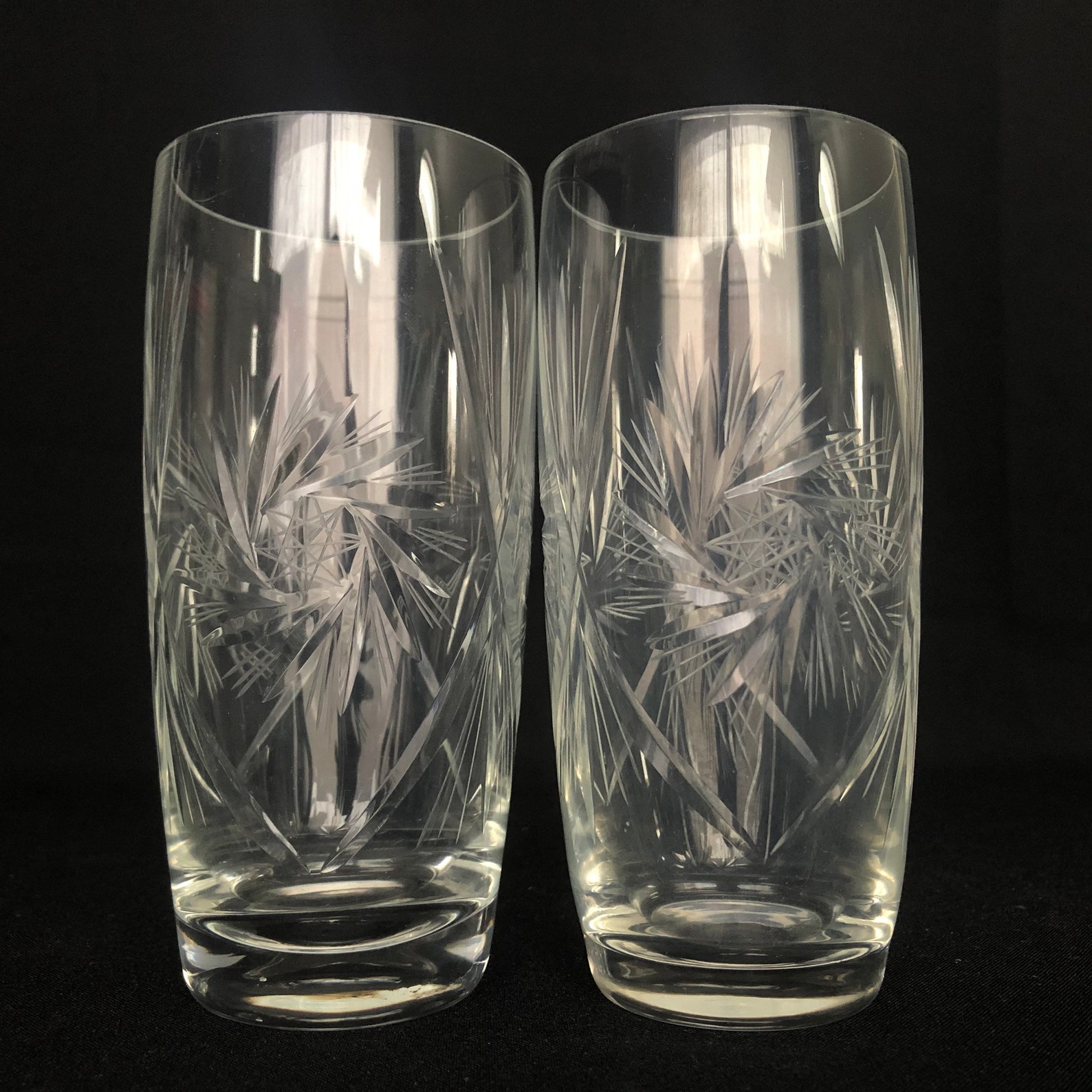 2 Vintage Pinwheel Etched 12oz Crystal Highball Glasses Etsy