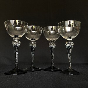 Set of 4 Elegant 5oz Vintage Crystal Cocktail Glasses with Smokey Retro Twisted Grey Crystal  Stems - Vintage Barware