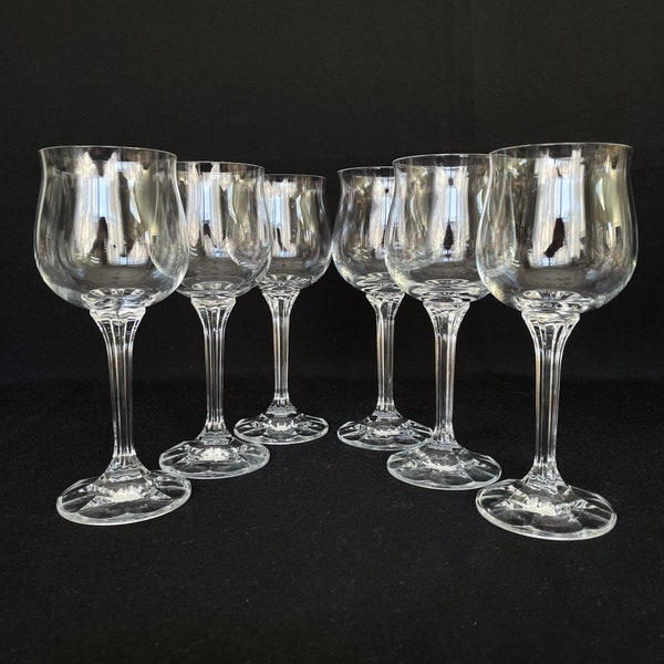 Set of 6 Tulip Bowl Column Stemmed Vintage Crystal 7oz  Wine Cocktail Glasses - Retro Barware - Vintage Barware