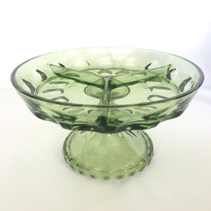 Vintage Avocado Green Glass Hazel Atlas 3 Part Divided Pedestal Dish ...