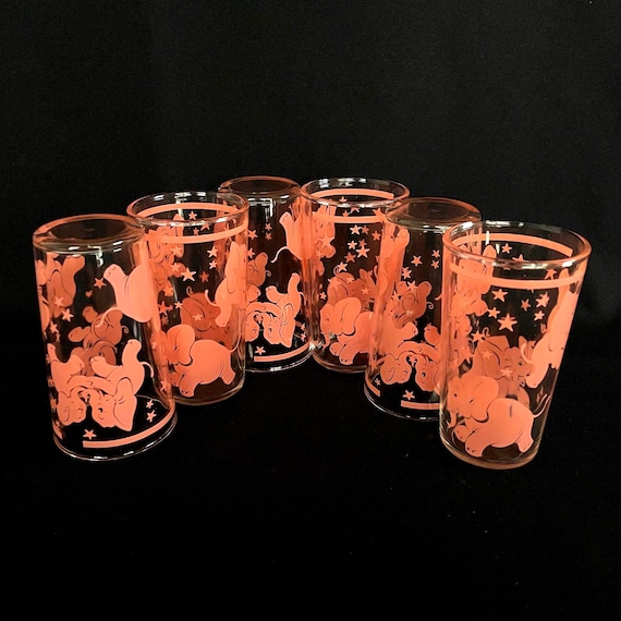 RARE Hazel Atlas Dancing Pink Elephants Euro Wine or Juice Glasses