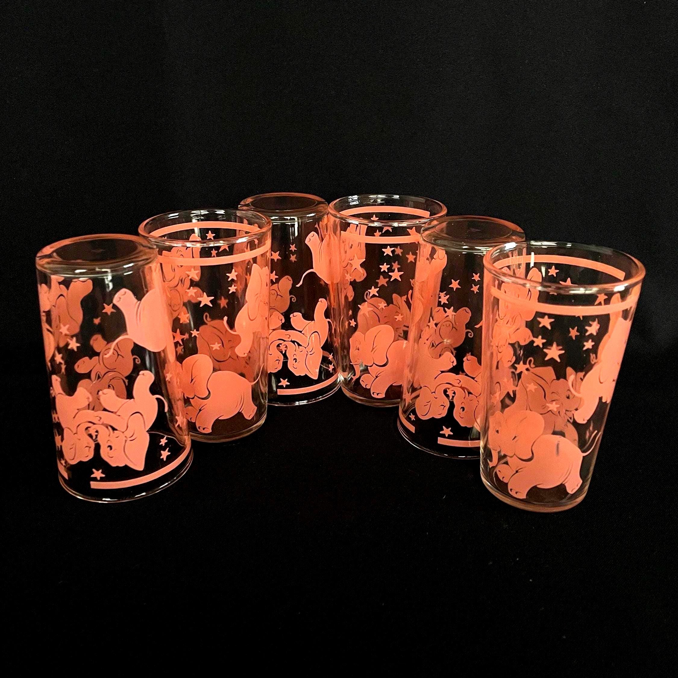 RARE Hazel Atlas Dancing Pink Elephants Euro Wine or Juice Glasses