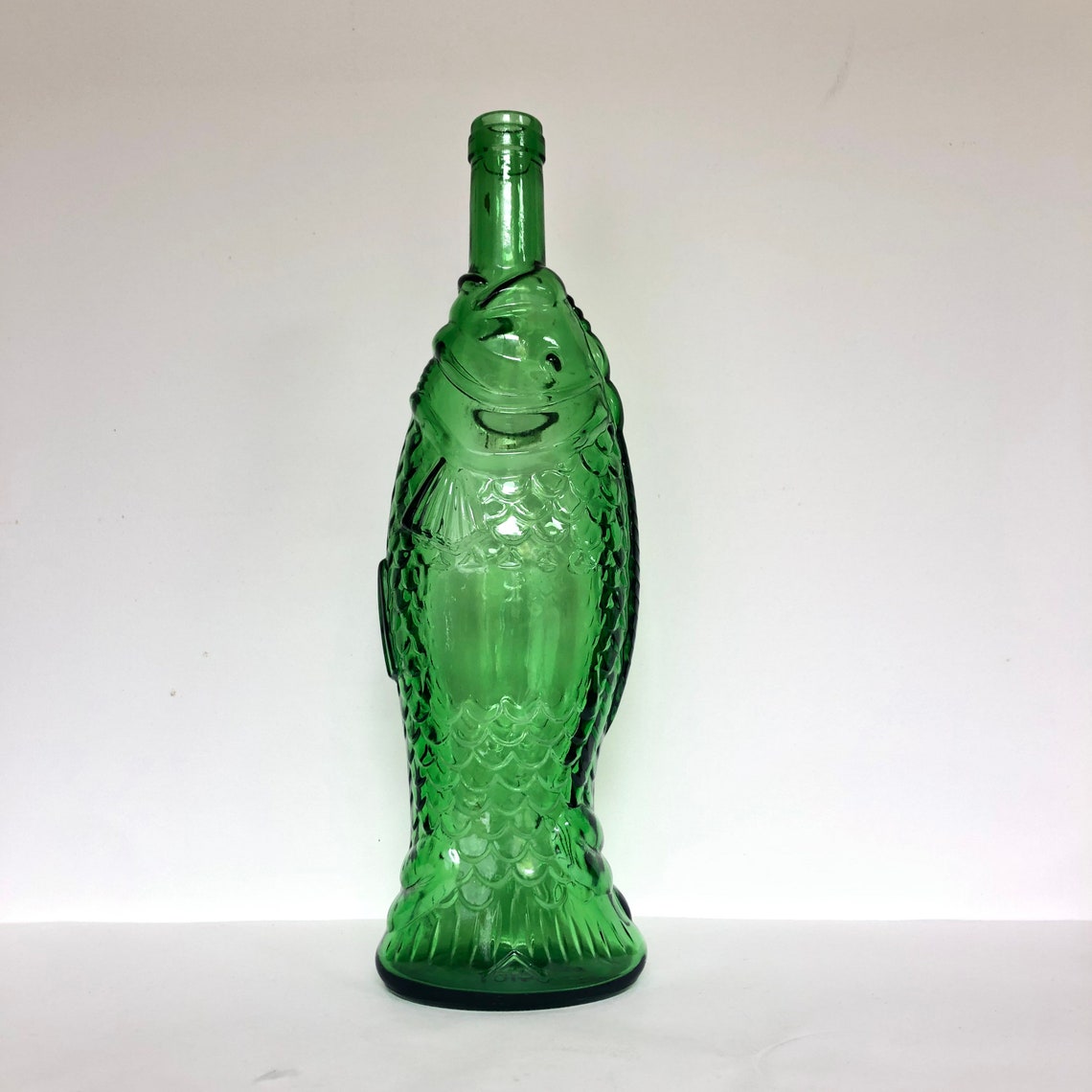 Vintage Green Glass Fish 26oz Bottle Etsy