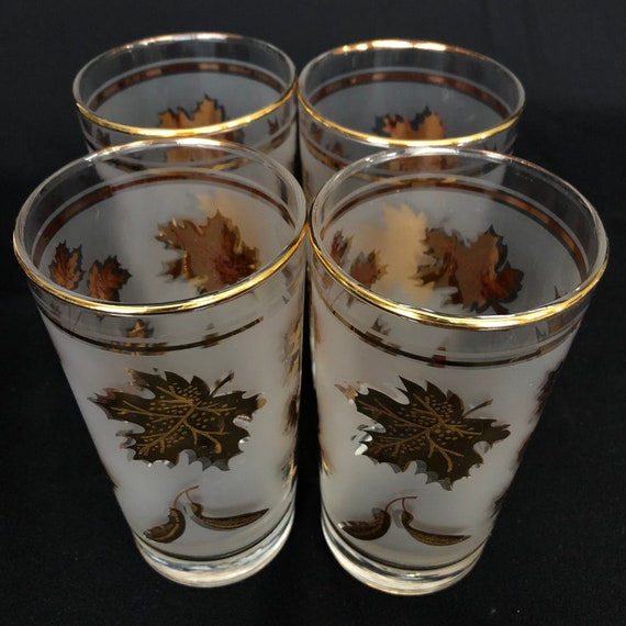 4 Vintage Libbey Glass 22k Gold & Frosted Leaves Pattern 14oz Highball  Cocktail Glasses Retro Barware -  Norway