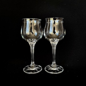 Pair of Tulip Bowl Column Stemmed Vintage Crystal 7oz Wine Cocktail Glasses - Retro Barware - Vintage Barware