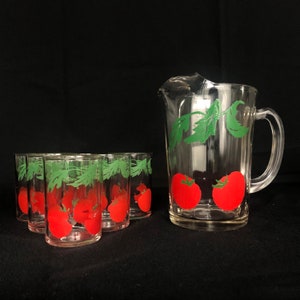 RETRO - Tomatensaft Krug & 6er Set Gläser / Retro Küche / Vintage Küche / Krug Set / Hasel Atlas / Bund / Anker Hocking