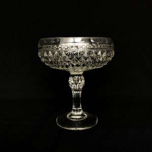 Vintage Indiana Glass helder hoge komcompote met diamantpuntpatroon