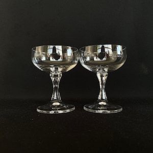 Pair of Vintage Crystal  Flat Bottom 6oz Champagne Cocktail Coupes - Vintage Barware