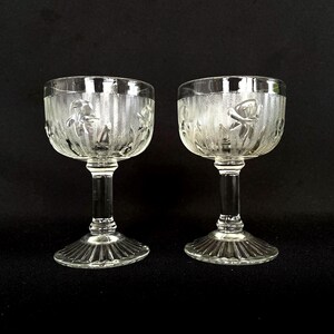 RARE - Pair of Vintage Iris & Herringbone  3.5oz Stemware Wine Cocktail Glasses by Jeannette Glass Co.