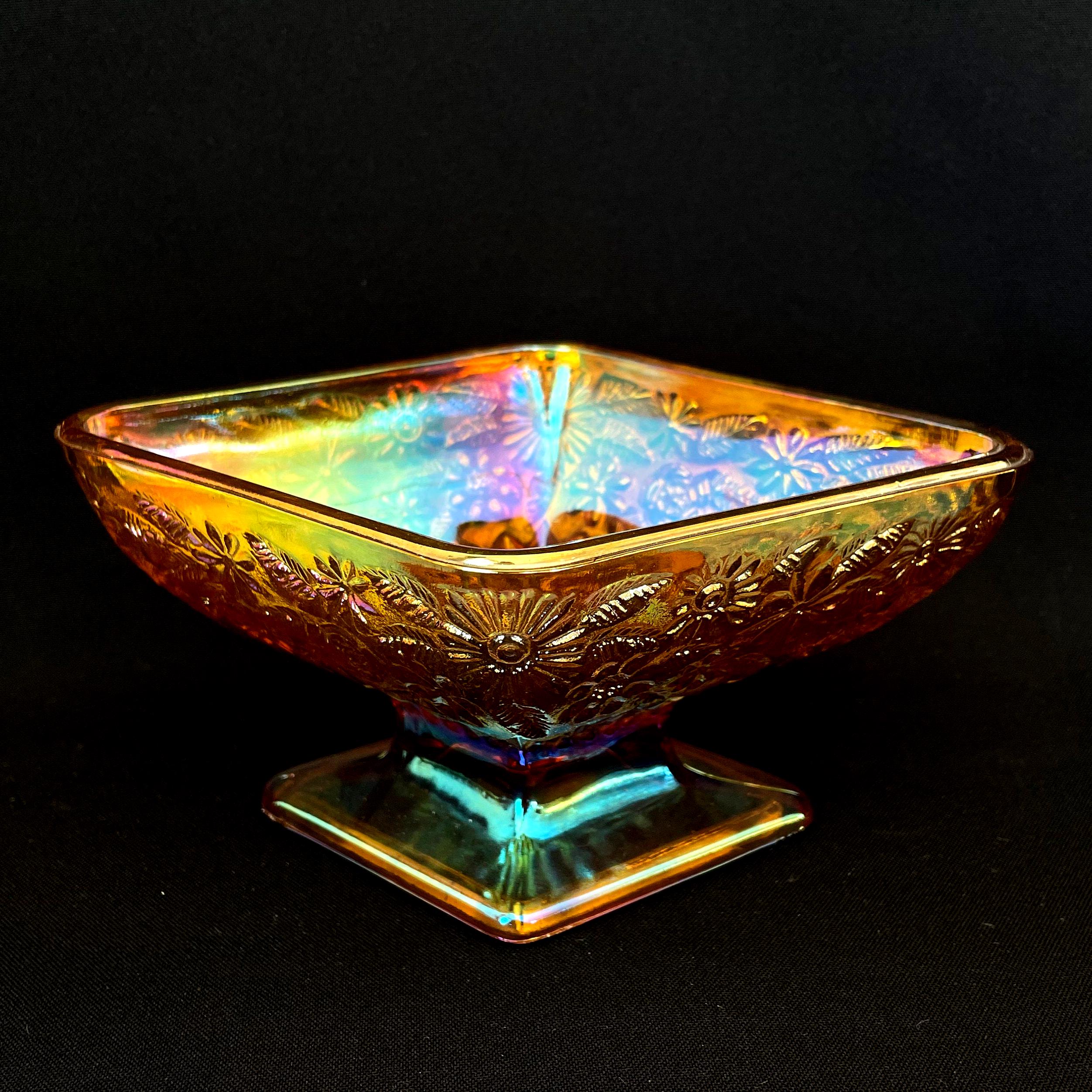 Vintage Indiana Glass Amber Carnival Glass Bowl - Pineapple Floral