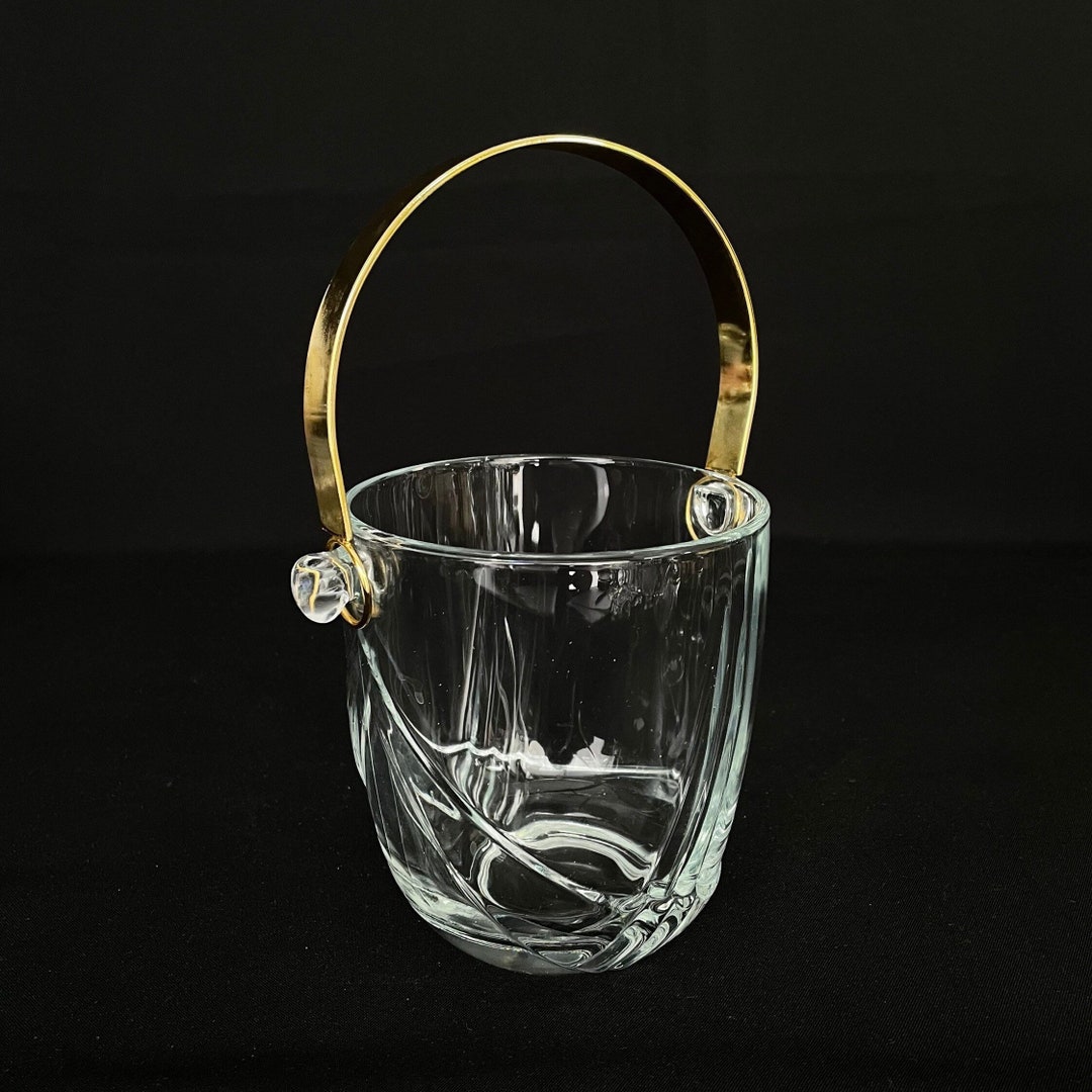 Vintage Clear Glass Ice Bucket With Shiny Gold Metal Handle Etsy