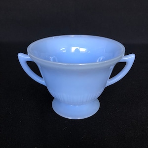 Beautiful Vintage Delphite Blue Glass Two Handle Open Sugar Bowl - Retro Kitchen