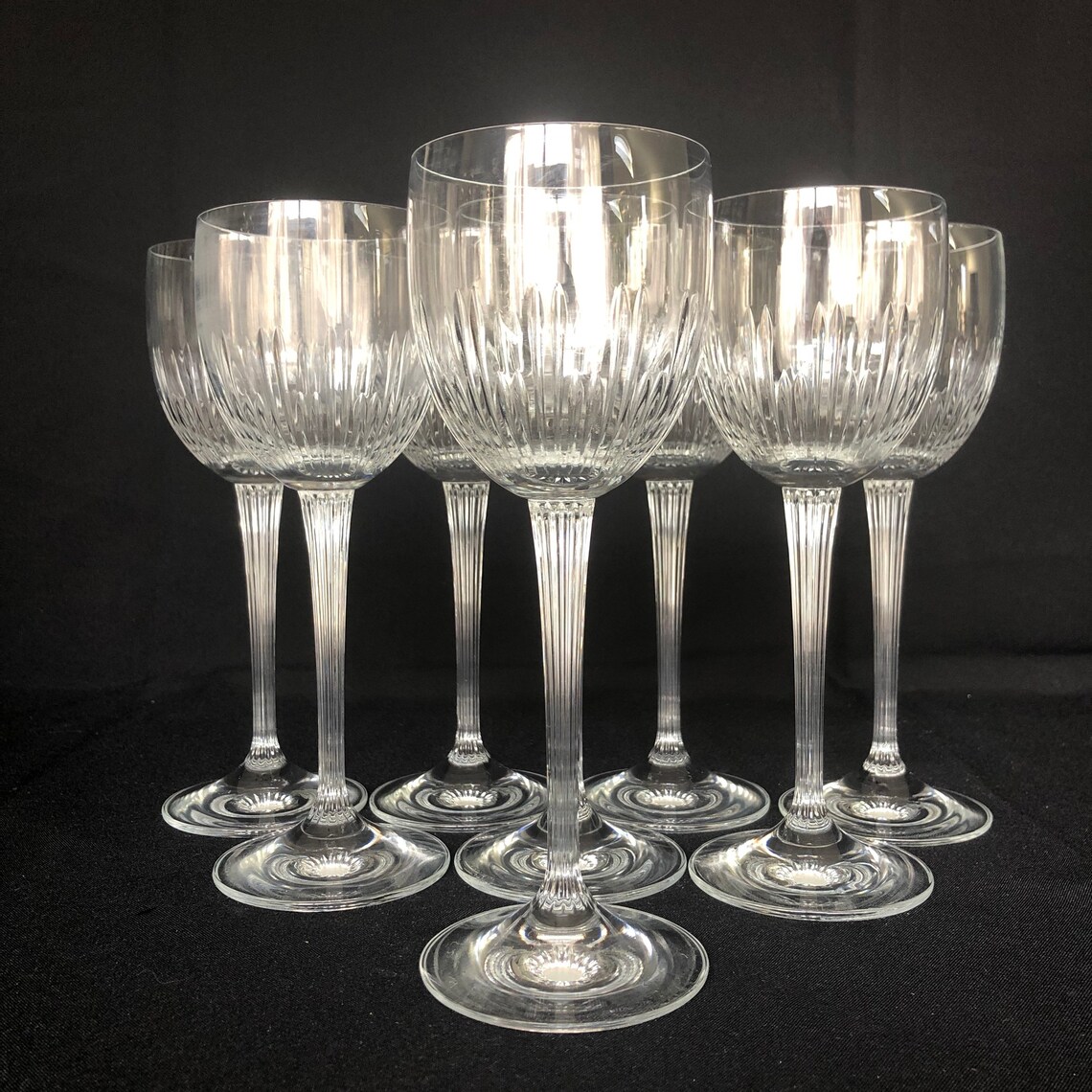 8 Exceptional Vintage Cut Crystal Ribbed Stem 7oz Wine Glasses Etsy
