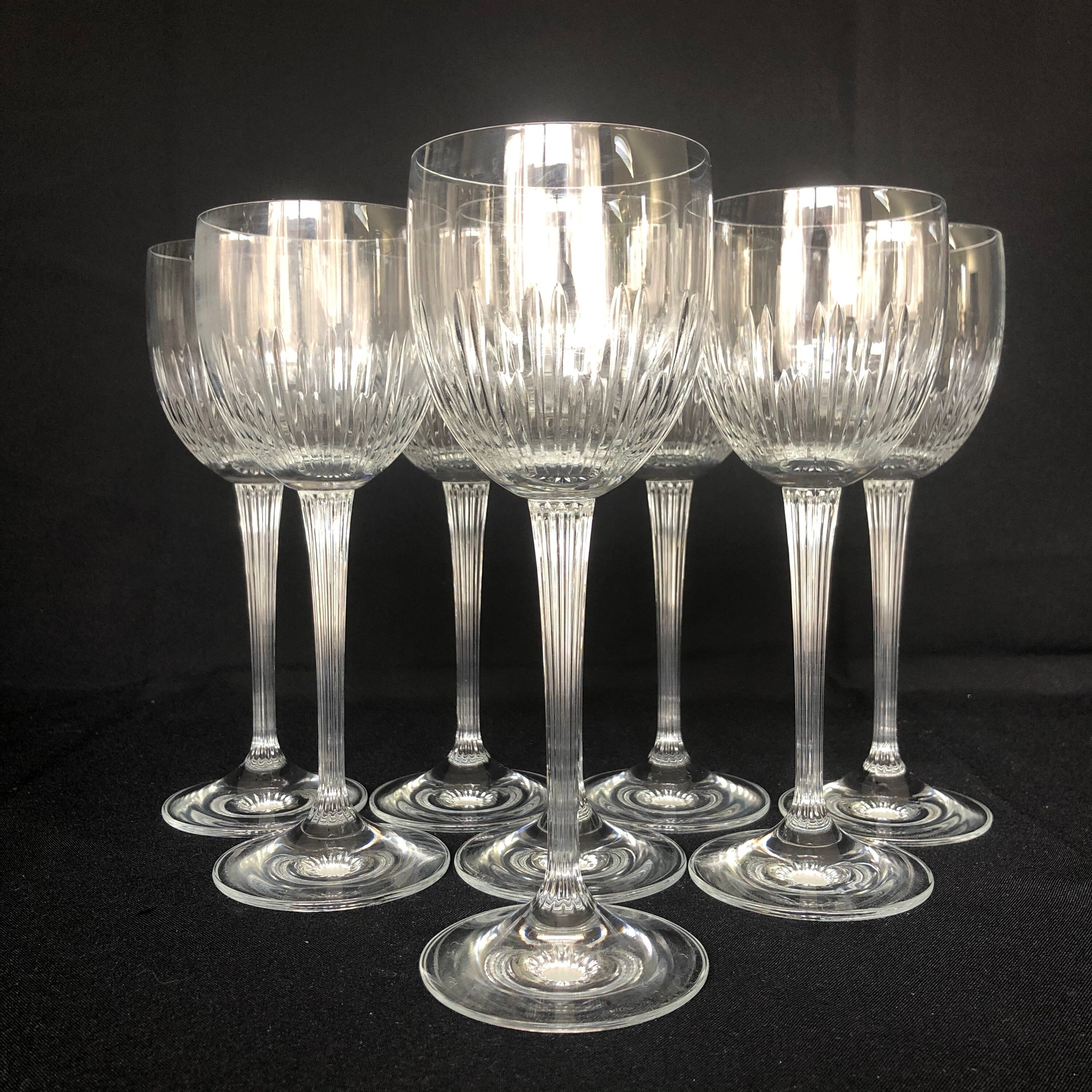 8 Exceptional Vintage Cut Crystal Ribbed Stem 7oz Wine Glasses Etsy
