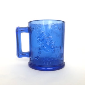Vintage Cobalt Blue Glass 8.5oz Childs Nursery Rhyme Mug
