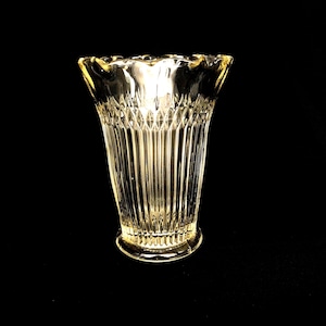 Ribbed Vintage Glass Bouquet Vase with Crimped Rim