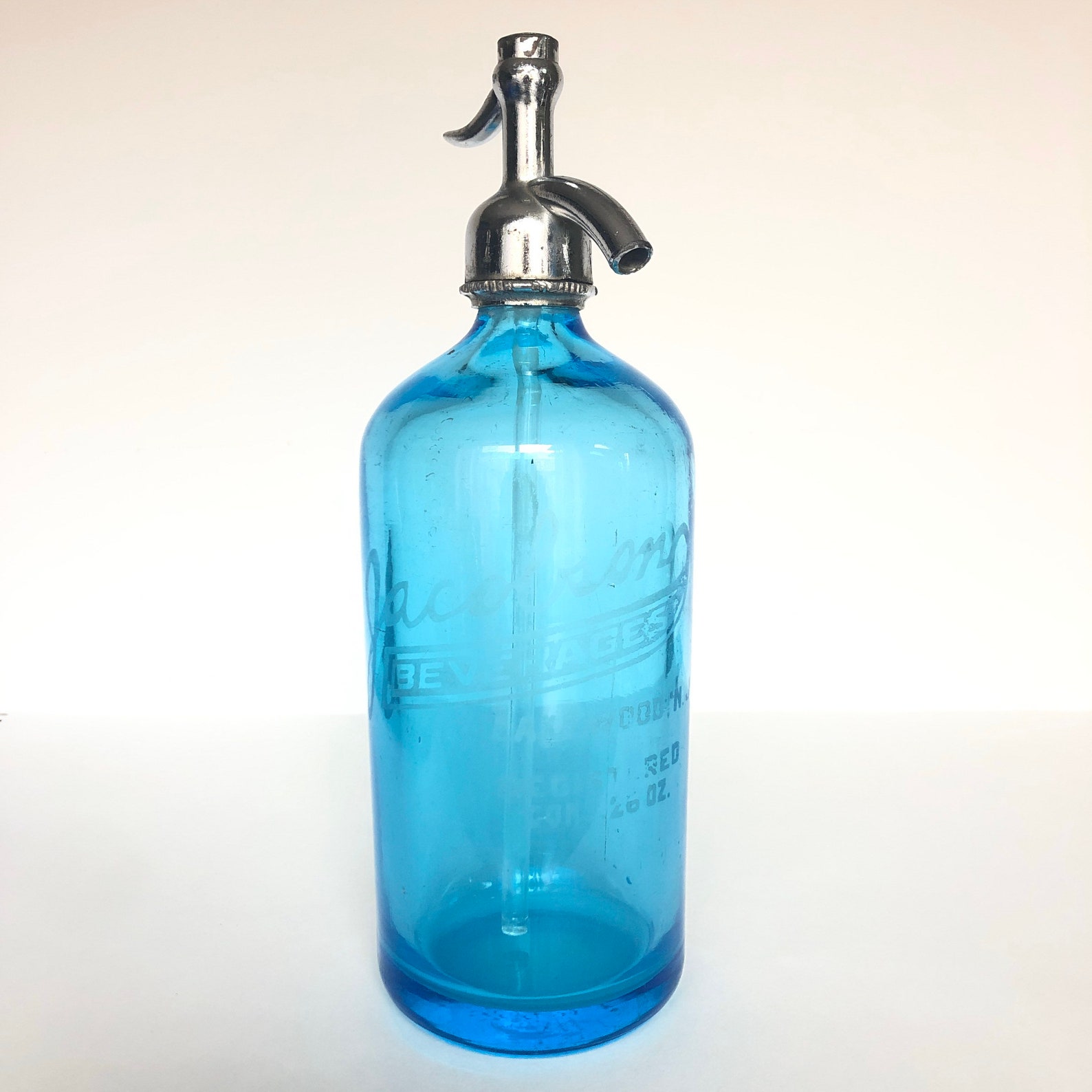 Vintage Caribbean Blue Glass 'jacobson' Seltzer Bottle Etsy
