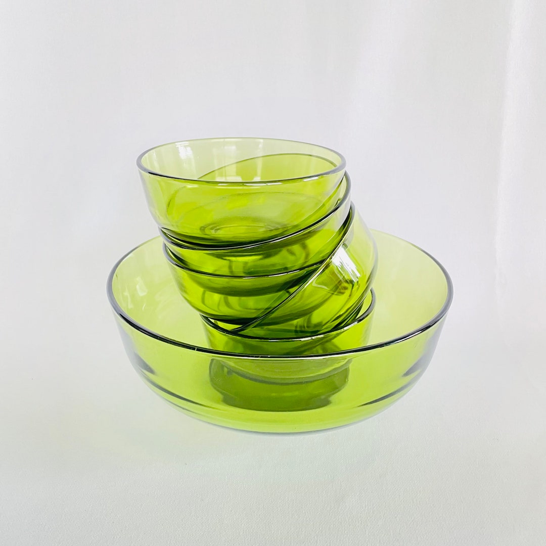 Vintage Avocado Green Glass Salad Bowl Set Vintage Kitchen Retro Kitchen Etsy