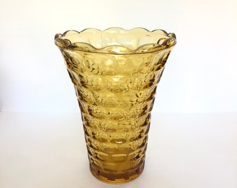 Vintage Federal Glass Amber Vase – Scalloped Rim Bouquet Vase