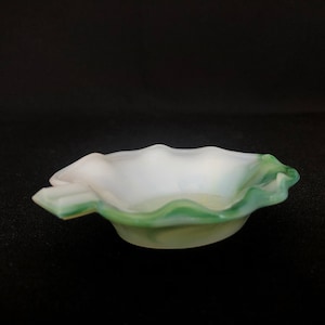 Vintage Akro Agate Glass #245 - Jade Green & Milk Glass Shell Dish