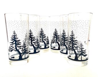 Vasos retro de bosque invernal - Black Silhouette Barware, juego de 6