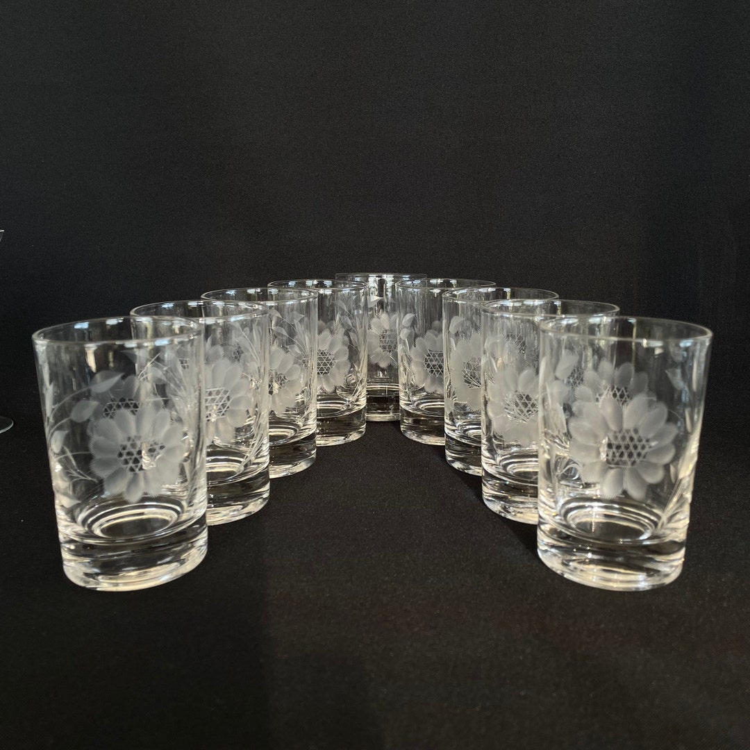 9 Vintage Cornflower Etched 5oz Cocktail or Juice Glasses Etsy